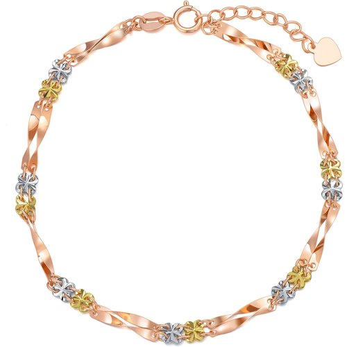 18K Solid Gold Tri-tone Tile Chain Bracelet for Women