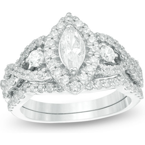 14K White Gold 1.5 to 4 CT.T.W. Marquise Lab Created Diamond Frame Twist Bridal Set Engagement Band D VVS1-VS1