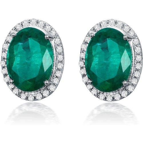 18K White Gold Circular Shaped Emerald Round Stud Earrings
