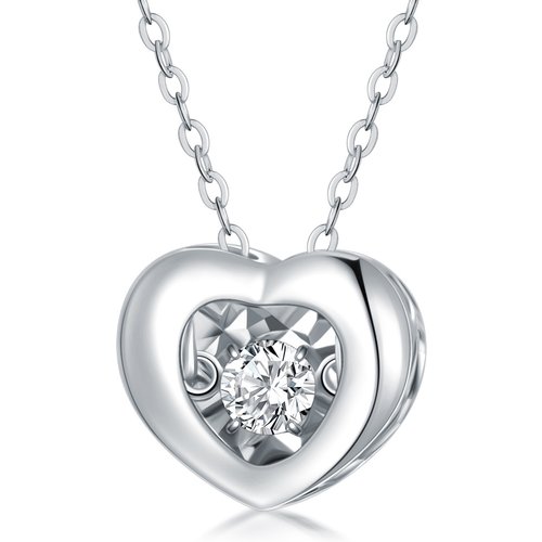 18K White Gold Circular Cubic Zirconia Heart Interlocking Pendant Necklace For Women