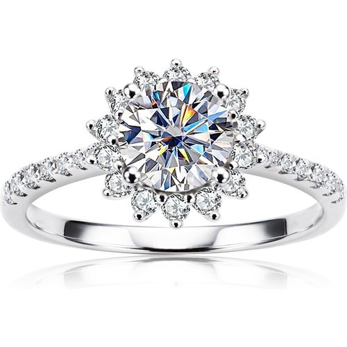 10K White Gold Round Cut Moissanite Sun Engagement Ring