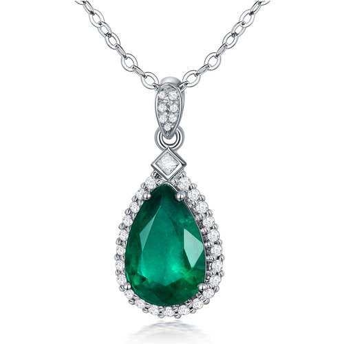 18K White Gold Pearl Emerald Drop Shape Pendant Necklace For Women