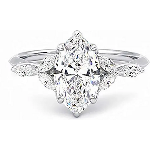 10K White Gold 1 CT Marquise Moissanite Personalized Engraving Engagement Ring