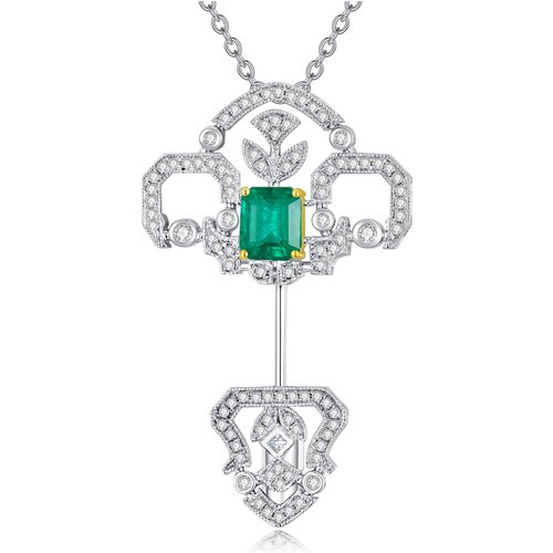 18K White Gold Emerald Key Pendant Necklace