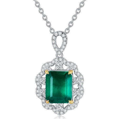 18K White Gold Emerald Wildflowers Necklace Engagement Wedding Gift for Her