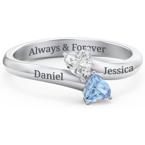 Sterling Silver Heart Cut Moissanite Birthstone Ring