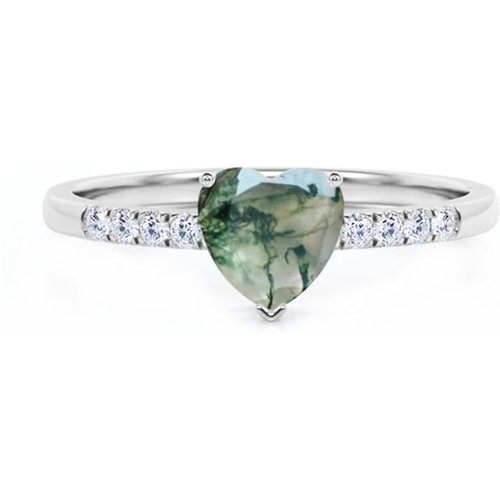 Sterling Silver Moss Agate Heart Personalized Engraving Engagement Ring
