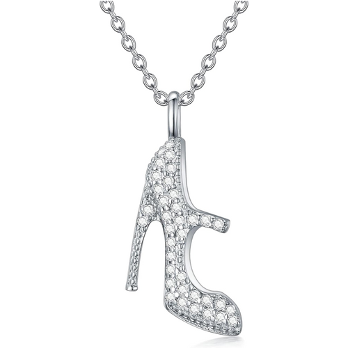 Sterling Silver Cubic Zirconia High Heel Shoes Necklace for Women