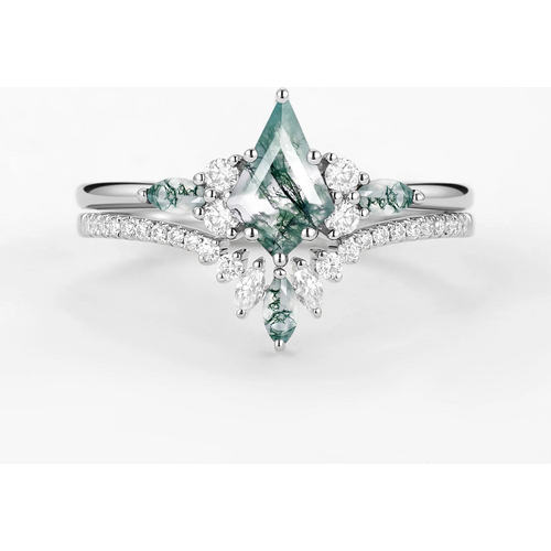 Sterling Silver Kite Cut Moss Agate Engagement Ring