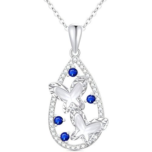 10K White Gold Cubic Zirconia Butterfly Pendant Necklace