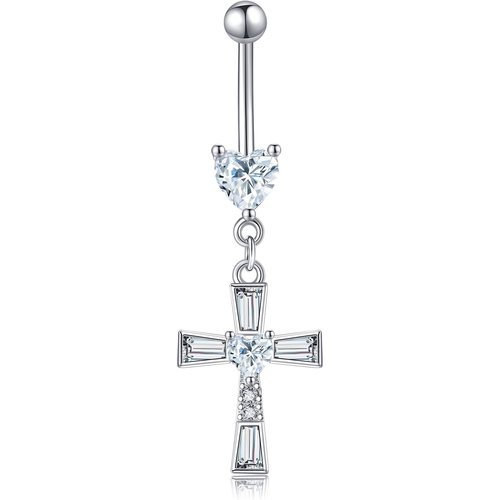 Sterling Silver Moissanite Cross Belly Button Ring