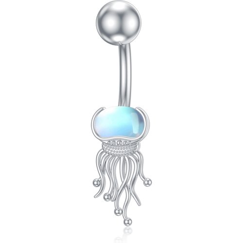 Sterling Silver Moonstone Jellyfish Belly Button Ring