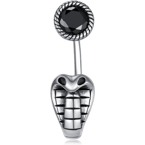 Sterling Silver Obsidian Snake Belly Button Ring