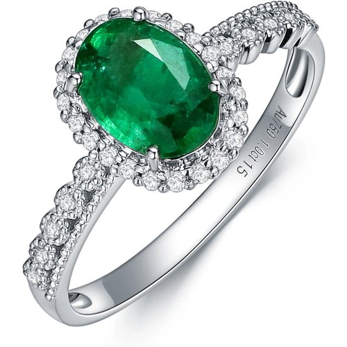 18K White Gold 2.5 to 7.5 CT.T.W. Oval Emerald Engagement Ring For Women