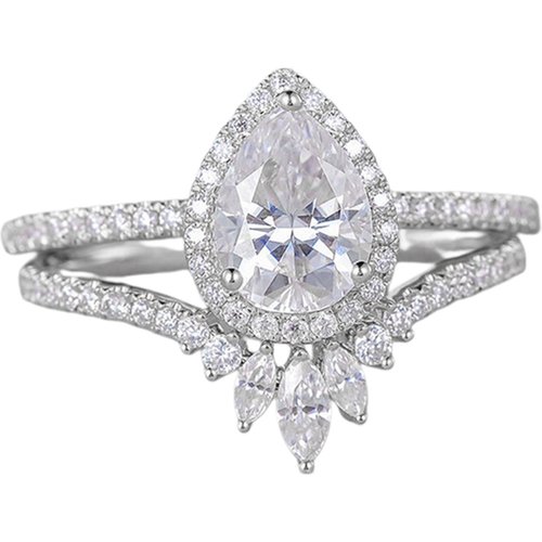 10K White Gold Pear Shaped Moissanite Drop Shape Engagement Ring
