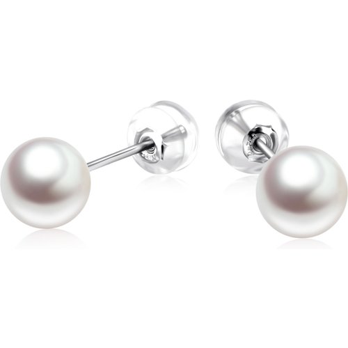 18K White Gold Pearl Bead Stud Earrings