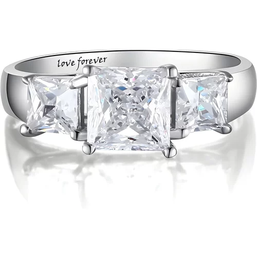 9K White Gold Princess Cut Shaped Moissanite Square Engagement Ring with Engraved Word