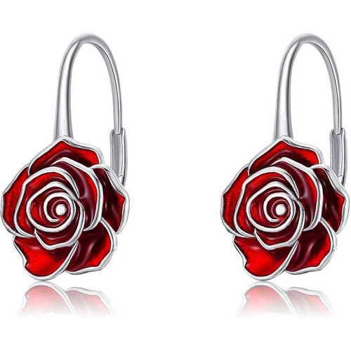 Sterling Silver Rose Lever-back Earrings