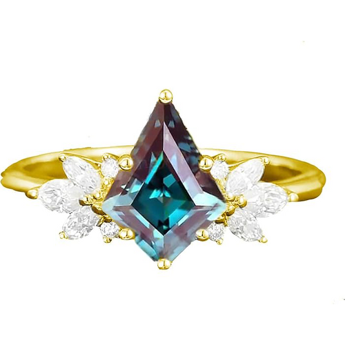 10K Yellow Gold Alexandrite With Moissanite Ring
