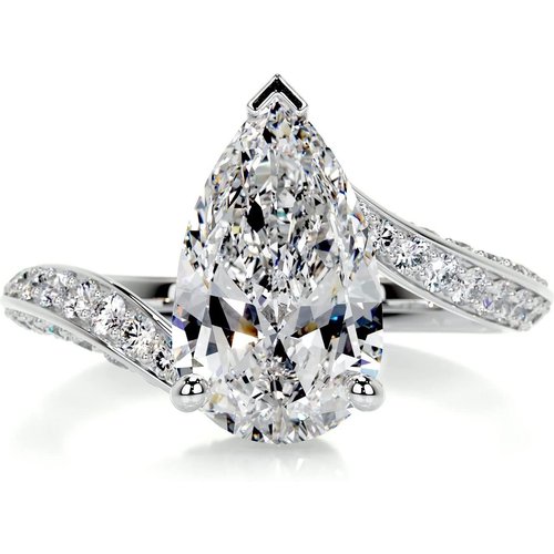 14K White Gold 1 to 3.5 CT.T.W. Pear Cut Diamond Engagement Promise Ring D VVS-VS IGI Certified