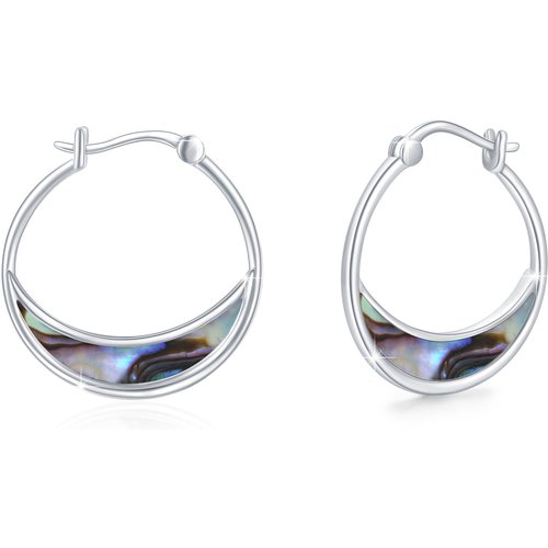Sterling Silver Abalone Shellfish Moon Hoop Earrings