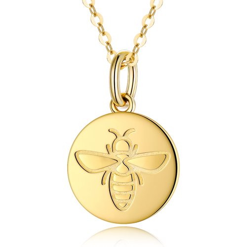 9K Gold Bee & Round Pendant Necklace