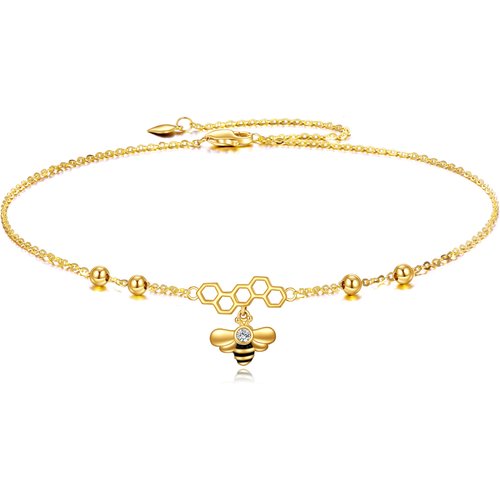 9K Gold Cubic Zirconia Bee Single Layer Anklet