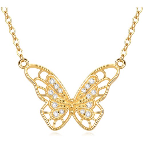 9K Gold Cubic Zirconia Butterfly Pendant Necklace