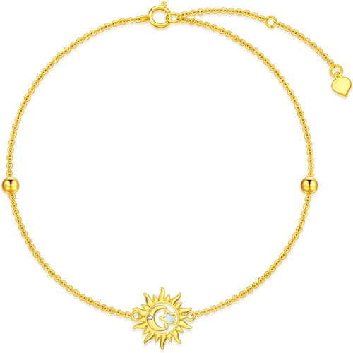 9K Gold Circular Opal With Diamond Moon & Sun Charm Bracelet For Women