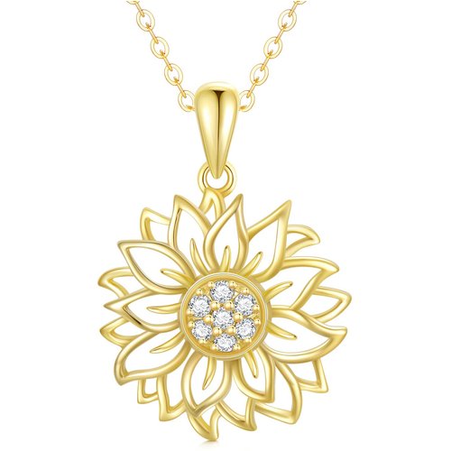 9K Gold Circular Shaped Diamond Sunflower Pendant Necklace