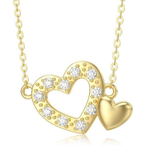 9K Gold Circular Shaped Cubic Zirconia Heart Pendant Necklace