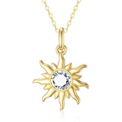 9K Gold Circular Shaped Moissanite Sun Pendant Necklace