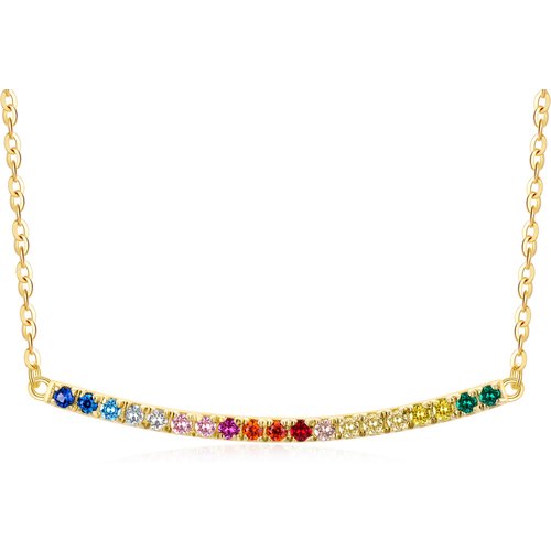 9K Gold Circular Shaped Cubic Zirconia Rainbow Bar Necklace