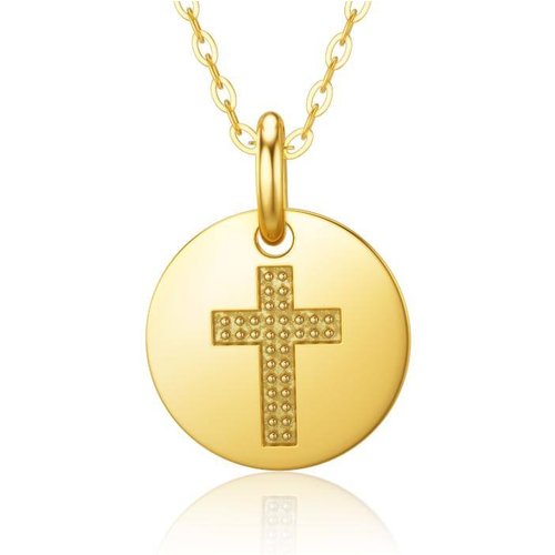 9K Gold Cross Coin Pendant Necklace