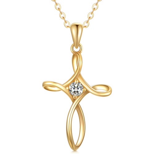 9K Gold Cubic Zirconia Cross Pendant Necklace