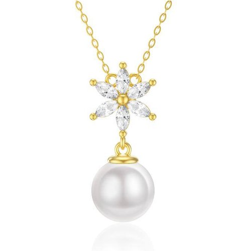 9K Gold Cubic Zirconia Daisy Pendant Necklace
