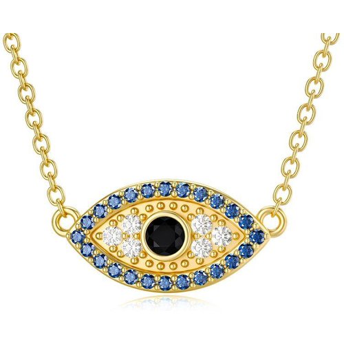 9K Gold Cubic Zirconia Evil Eye Pendant Necklace