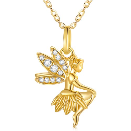 9K Gold Cubic Zirconia Fairy Pendant Necklace
