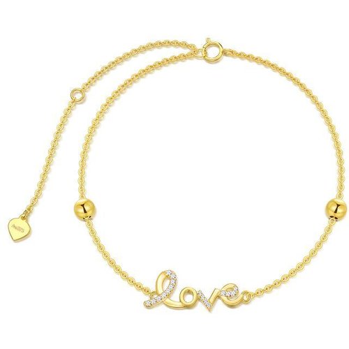 9K Gold Heart Metal Beads Bracelet with Engraved Word