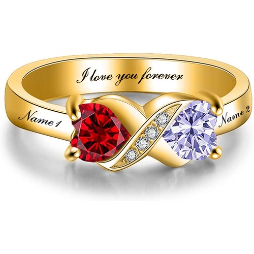 9K Gold Heart Cubic Zirconia Personalized Birthstone Engraving Ring