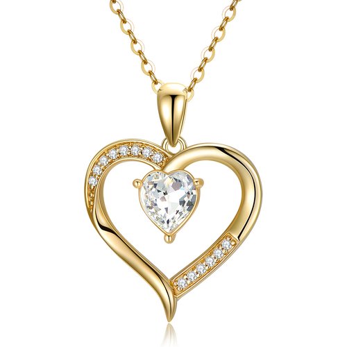 9K Gold Heart Pendant Necklace With 5A Austrian Zircon
