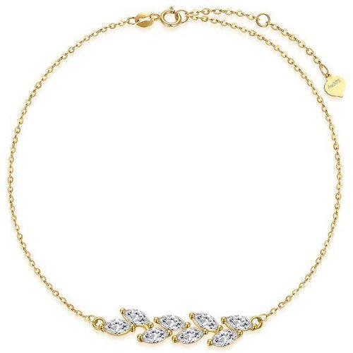 9K Gold Cubic Zirconia Leaves Charm Bracelet
