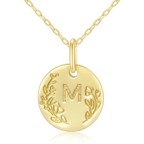 9K Gold Letter Coin Pendant Necklace