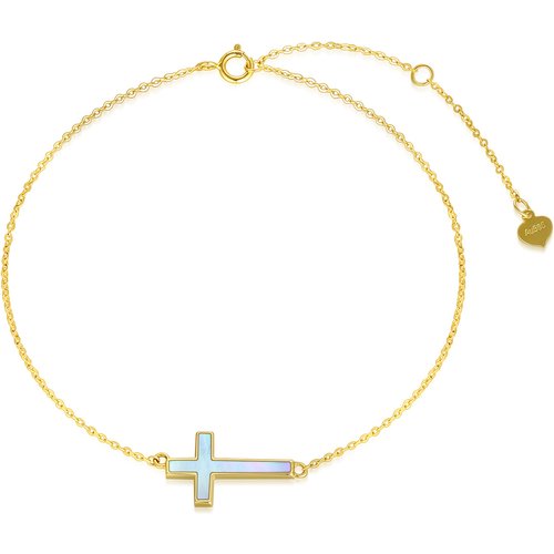 9K Gold Moonstone Cross Charm Bracelet