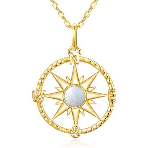 9K Gold Opal Compass & Sun Pendant Necklace