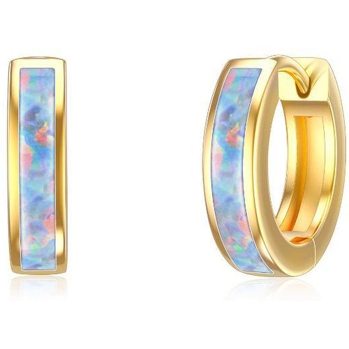 9K Gold Opal Hoop Earrings