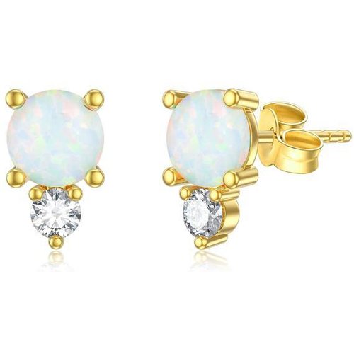 9K Gold Opal Round Stud Earrings