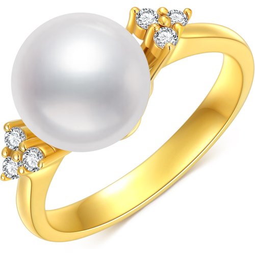 9K Gold Cubic Zirconia & Pearl Ring
