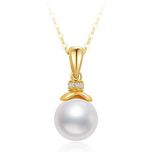 9K Gold Pearl Round Pendant Necklace