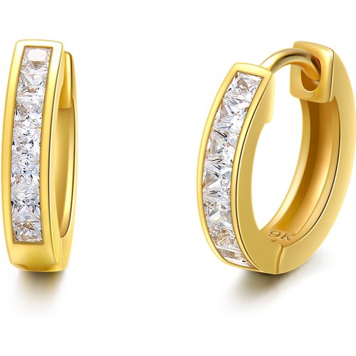 9K Gold Princess-square Shaped Cubic Zirconia Hoop Earrings